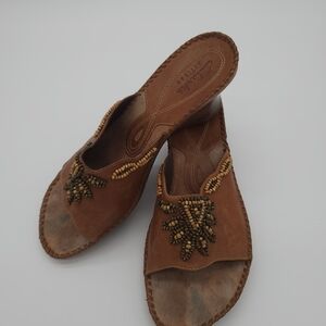 Clarks Artisan Womens Empress Sandals Wedge Beaded Brown Leather Artsy Boho